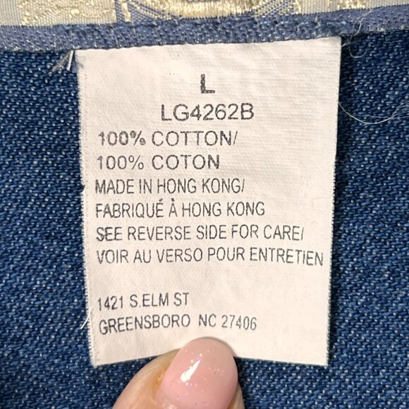 Vtg Wrangler Western Wear Denim Shirt White Blue Cowgirl Rodeo Zig Zag Plaid Lg - Picture 12 of 13